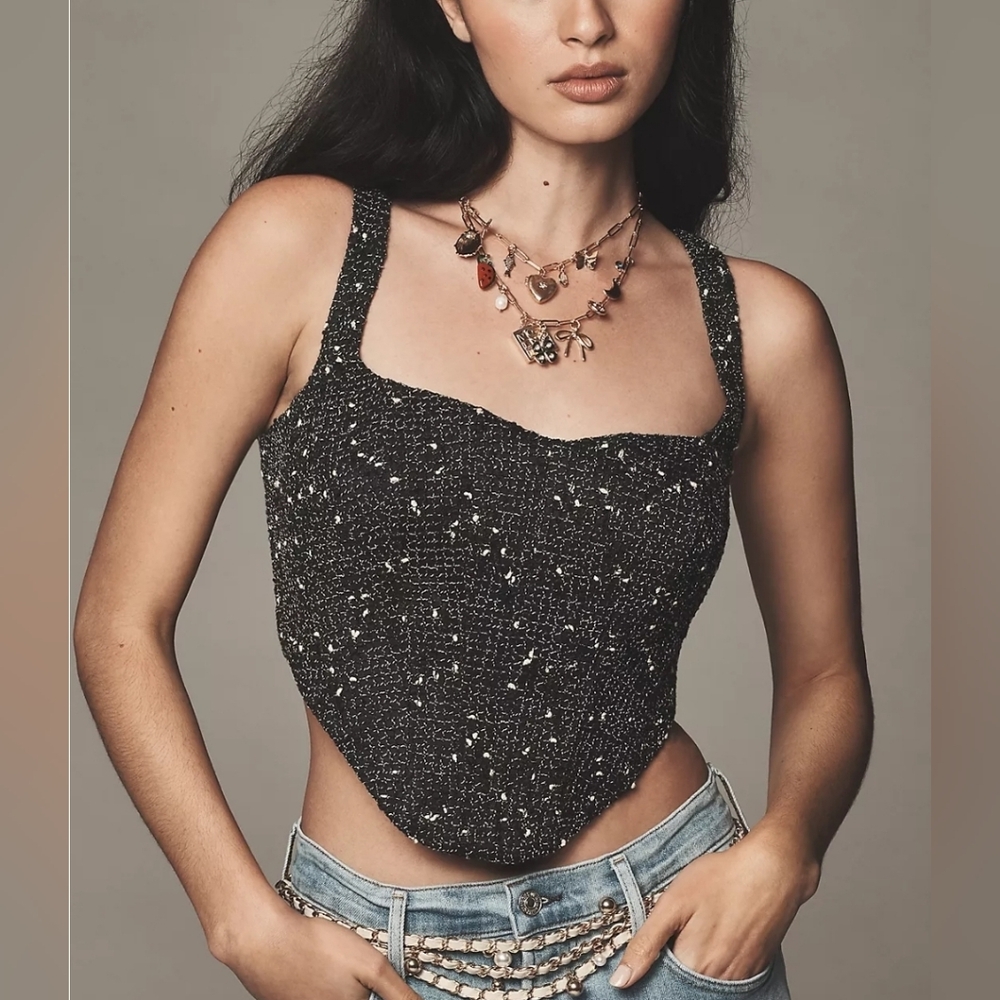 Bardot Anthropologie Corset Bustier Top Black